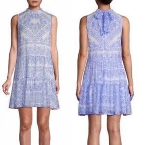 CALVIN KLEIN Blue Tie Lined Sleeveless Mock Neck Mini Party Shift Dress Size 14